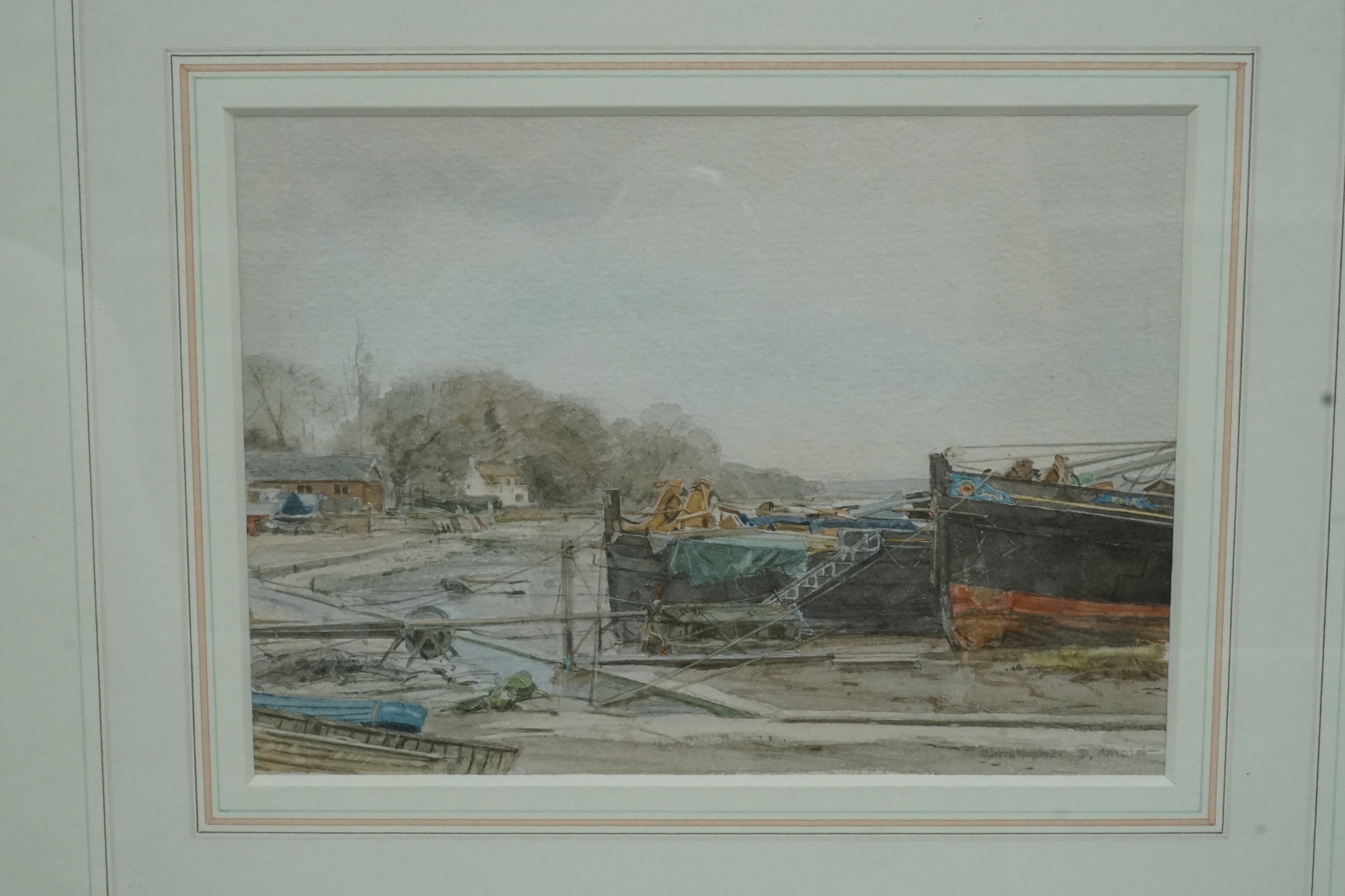 Henry Samuel Merritt (1884-1963), watercolour, 'Blackwater, Blakeney Quay, Norfolk', 20 x 27cm, a Christopher Arnold watercolour of Pin Mill and an unsigned study of The Thames Medway Canal